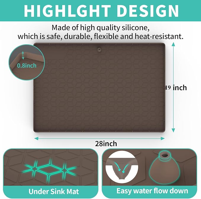Under Sink Mat for Kitchen Silicone Waterproof Under Sink Liner, Flexible Sink - Image 2