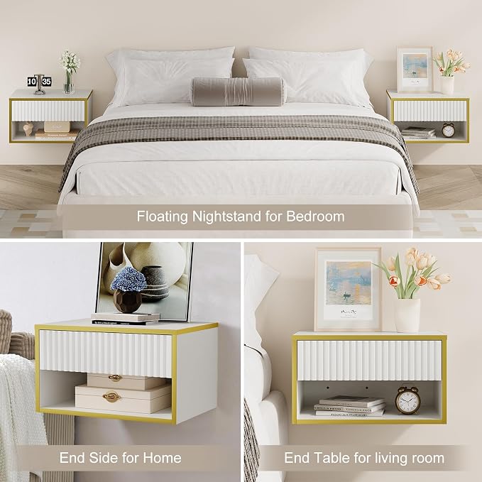 4ever2buy Floating Nightstand Set of 2, Modern Wall Mounted Nightstand - Image 5