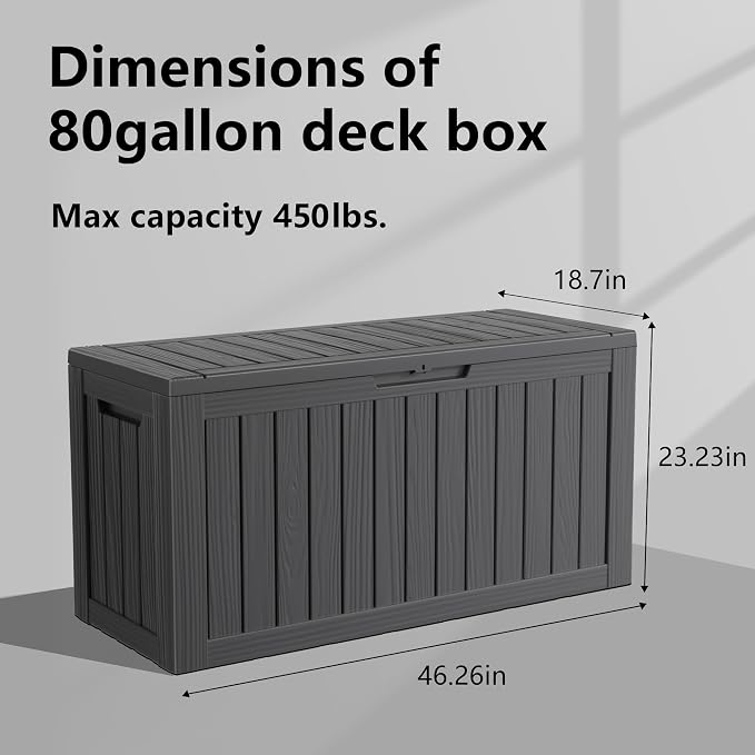 80 Gallon Outdoor Deck Box, Storage Lockable Waterproof Patio Furniture - Image 6