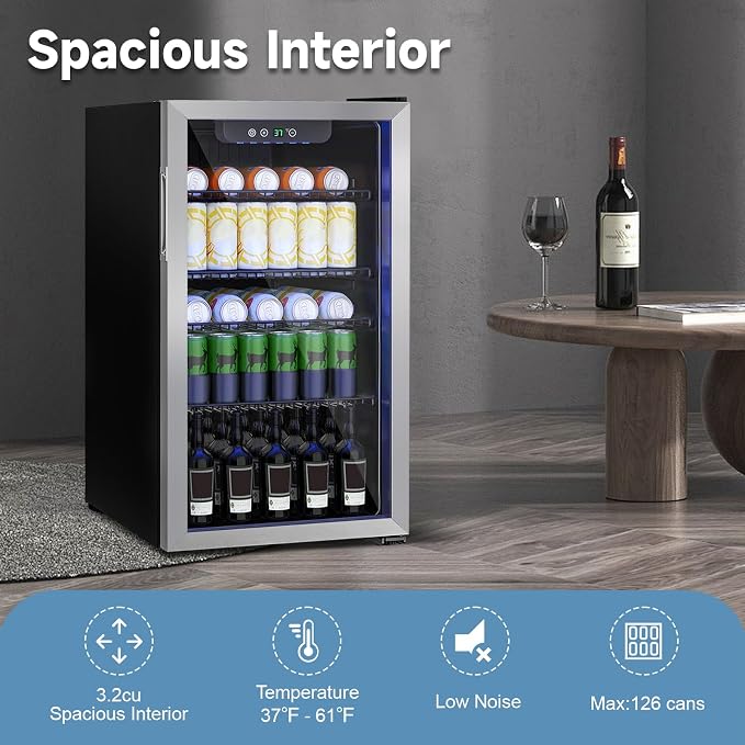 Stopasd Beverage Refrigerator Cooler, 3.2 Cu.Ft/126 Can Drink Fridge - Image 5