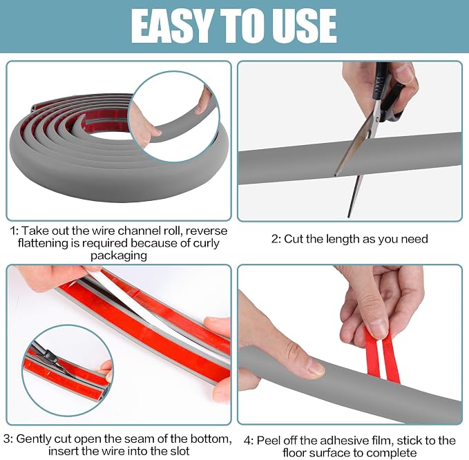 Floor Cord Cover Self Adhesive Cord Hider, 20FT Cable Management, Extension - Image 8