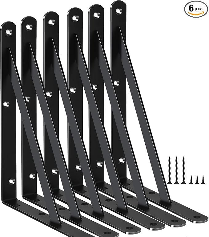 6 Pack L8 x H 6" Black Heavy Duty Shelf Brackets by MHMYDZ