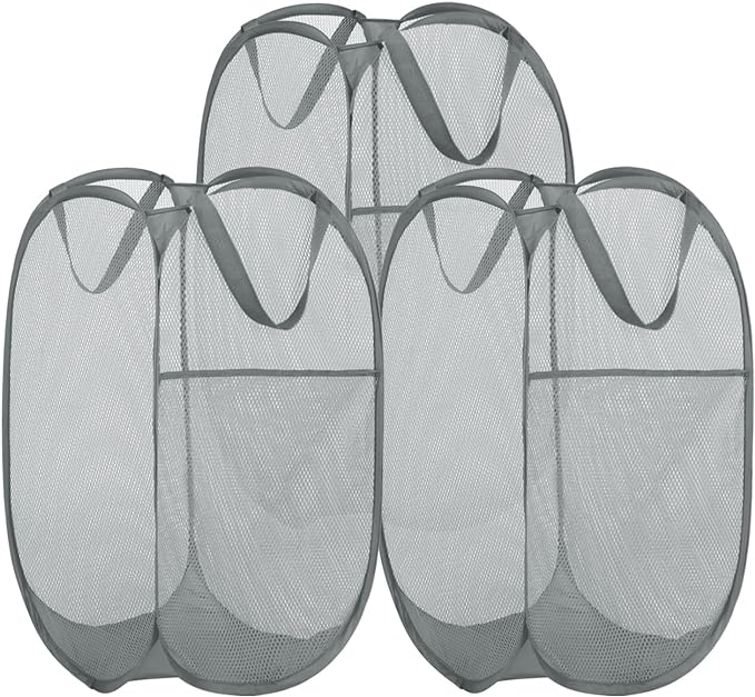 BATTOO 3 Pack Collapsible Laundry Basket Strong Mesh Pop Up Laundry Hamper by BATTOO