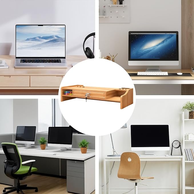Desktop Computer Elevated Stand 48.8x20x10.5cm, Wooden Monitor Riser - Image 4