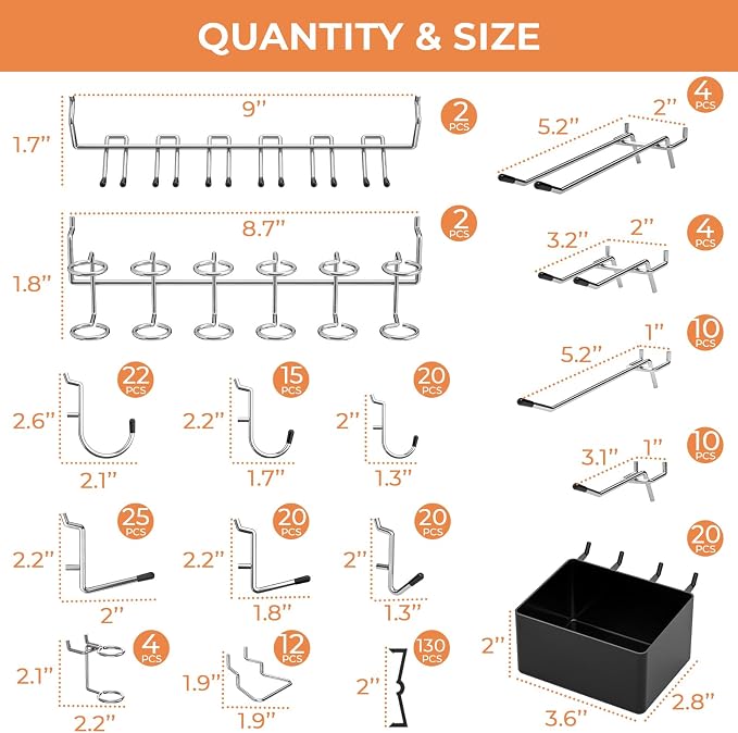 INCLY 320PCS Pegboard Accessories Organizer Kit, Peg Board Hooks Assortment - Image 3