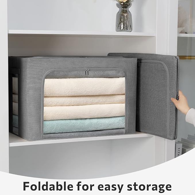 FHSQX Extra Large Clothes Storage Bins Foldable Metal Frame Storage Box - Image 4