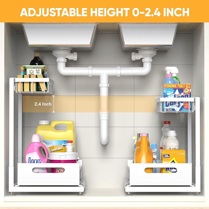 Under Sink Organizer Storage 2-Tier Premium Metal Pull-Out Racks, Height - Image 2