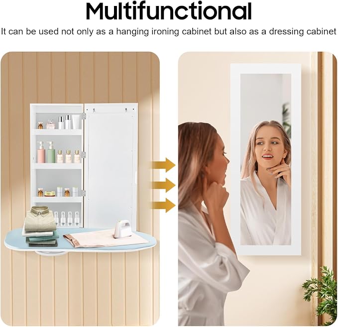 Wall Mount Ironing Board Cabinet, 14 * 8.1 * 37.5inch Built-in Swivel Ironing - Image 6