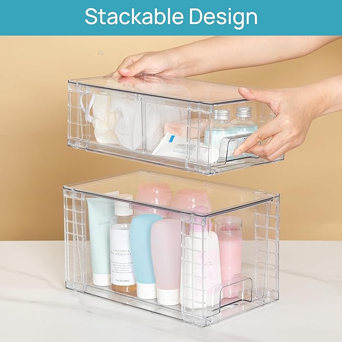 Vtopmart 4 Pack Clear Stackable Storage Drawers, Plastic Drawers - Image 7