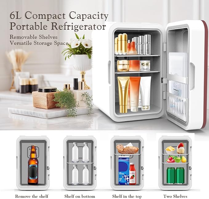 Skincare Fridge, 6L/10 Can Mini Fridge - Image 3