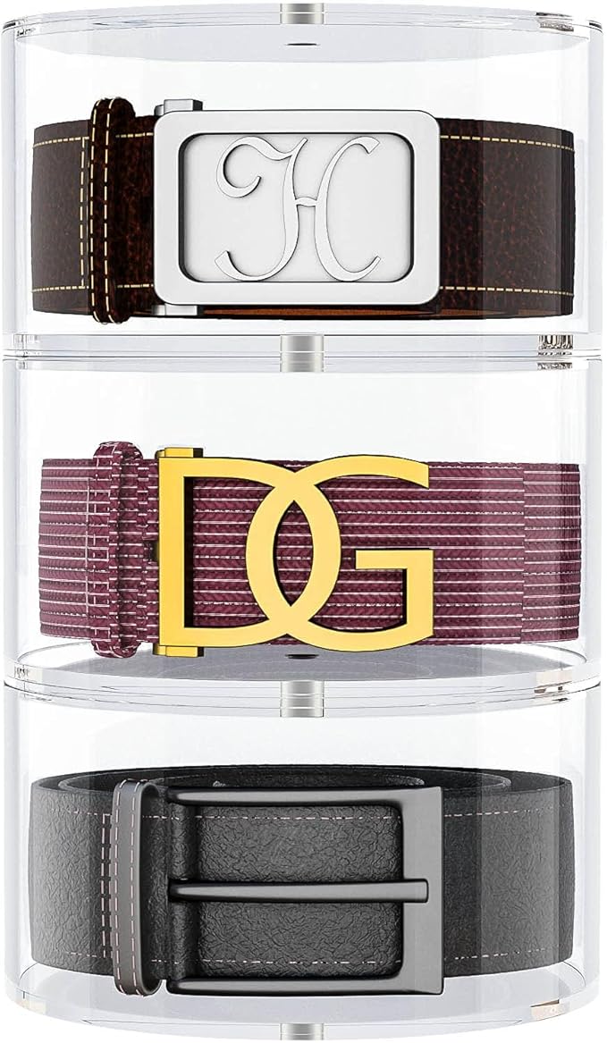 NIUBEE Belt Organizer, Acrylic 3 Layers Belt Case Storage Holder and Display by NIUBEE