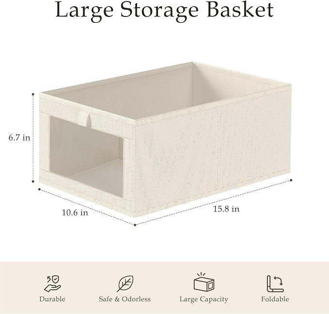Criusia Closet Organizers and Storage, 4 Pack Linen Closet Baskets - Image 3