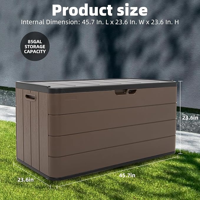 100 Gallon Plus Resin Deck Box, Waterproof Outdoor Storage Box - Image 3