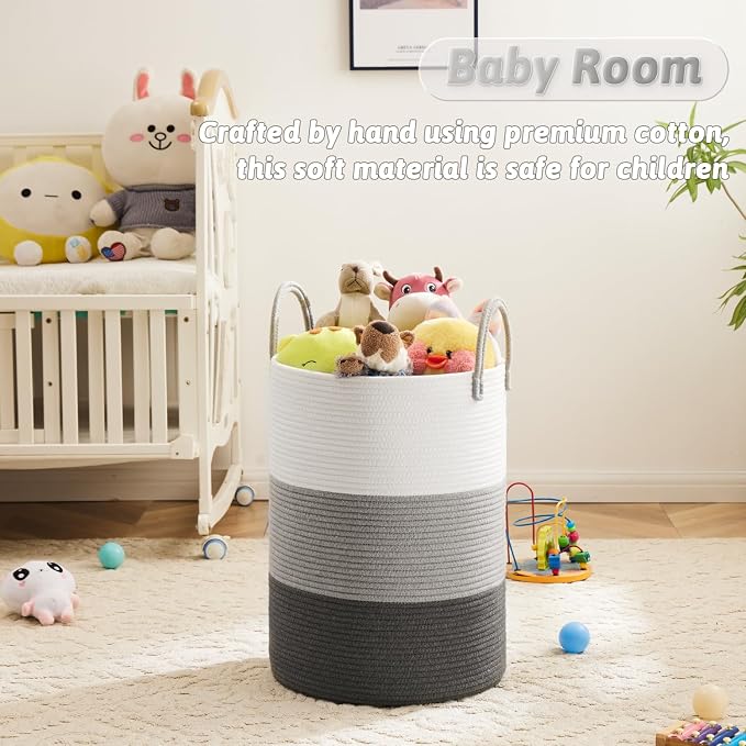 Laundry Basket, Woven Cotton Rope Laundry Hamper, 60L - Image 3