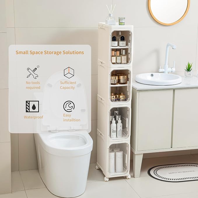 3-Tier Slim Tall Narrow Bathroom Storage Cabinet - Image 3