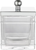 Apothecary Glass Cotton Jar Holder Silver Stainless Steel Lid, Elegant Bathroom by IndecorHome