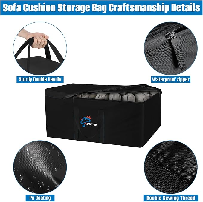 SIRUITON 51.2”L x 15.7”W x 23.6”H Outdoor Cushion Storage Bag, Patio Furniture - Image 3