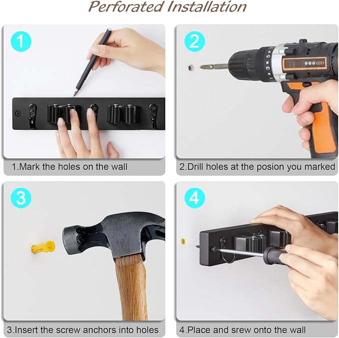 Black Mop Broom Holder Wall Mount - Image 7