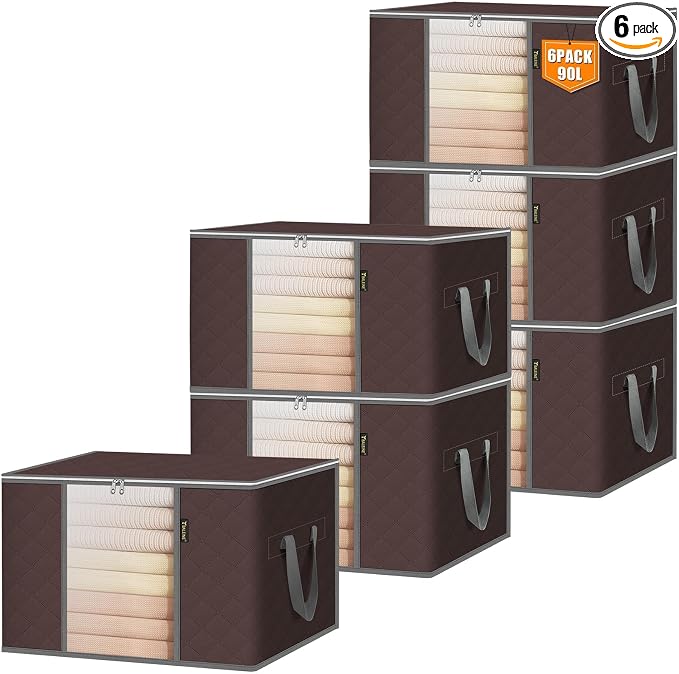 BALEINE 6 Pack Clothes Storage Bags, 24 Gallon Storage Containers by BALEINE