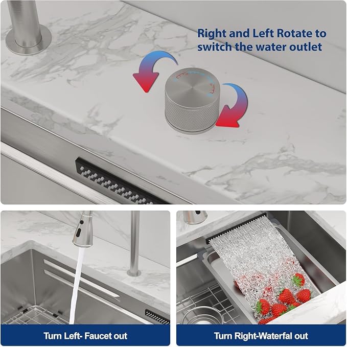 Lordear 30 Inch Undermount Waterfall Kitchen Sink - Image 3