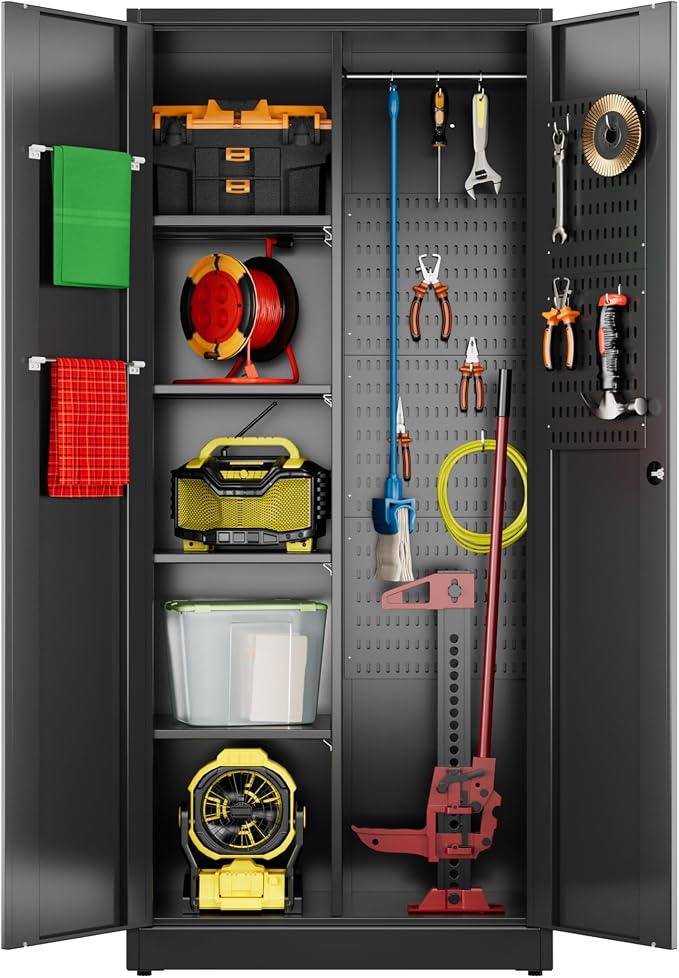 SUXXAN Broom Closet Storage Cabinet 71.4"x 31.5"x15.7", Metal Cleaning Cabinets by SUXXANFurniture