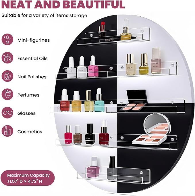Wall Mount Nail Polish Organizer, Wood Nail Polish Rack w/Acrylic Barrier - Image 5