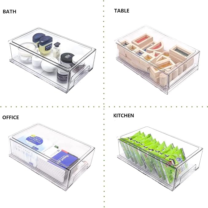 2 Pack Stackable Refrigerator Drawers Pull Out Bins Clear Fridge Drawer - Image 7
