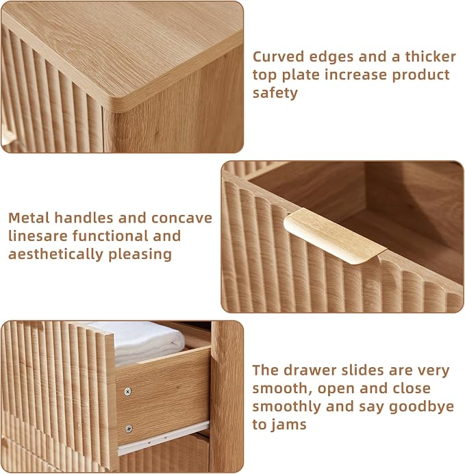 LEYAOYAO Fluted 6 Drawers Dresser Set of 2, Curved Profile Design, Dresser TV - Image 8
