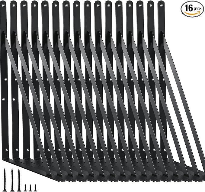 16 Pack L18 x H 12" Black Heavy Duty Shelf Brackets by MHMYDZ