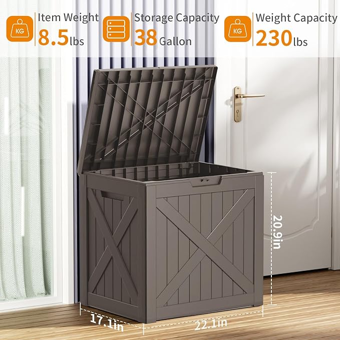38 Gallon Outdoor Deck Box, Storage Lockable Waterproof Patio Furniture - Image 5