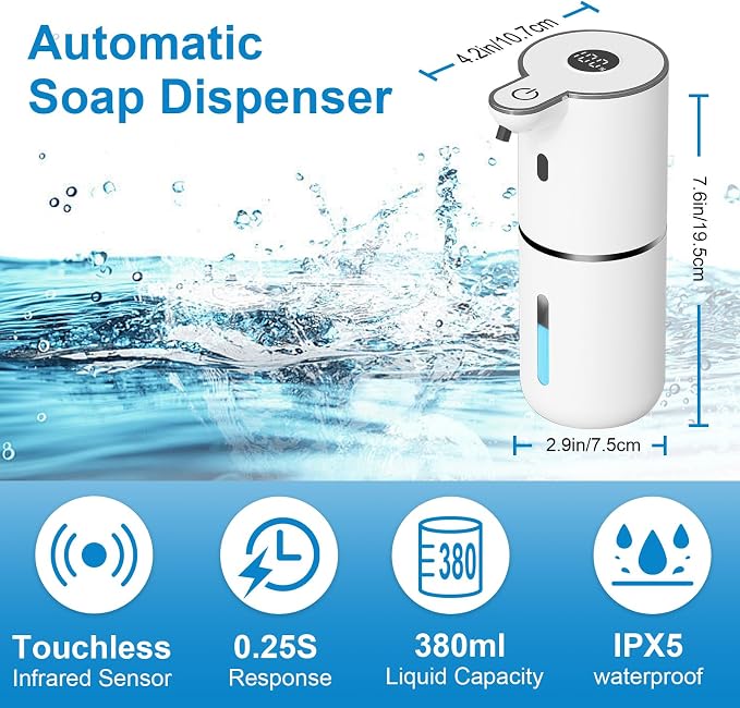 2 Pack Automatic Liquid Soap Dispenser Touchless, USB Rechargeable Smart Hand - Image 2