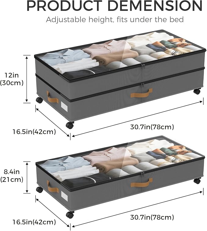 Under Bed Storage with Wheels 2-Pack, 75L XXL Under the Bed Storage Containers - Image 2