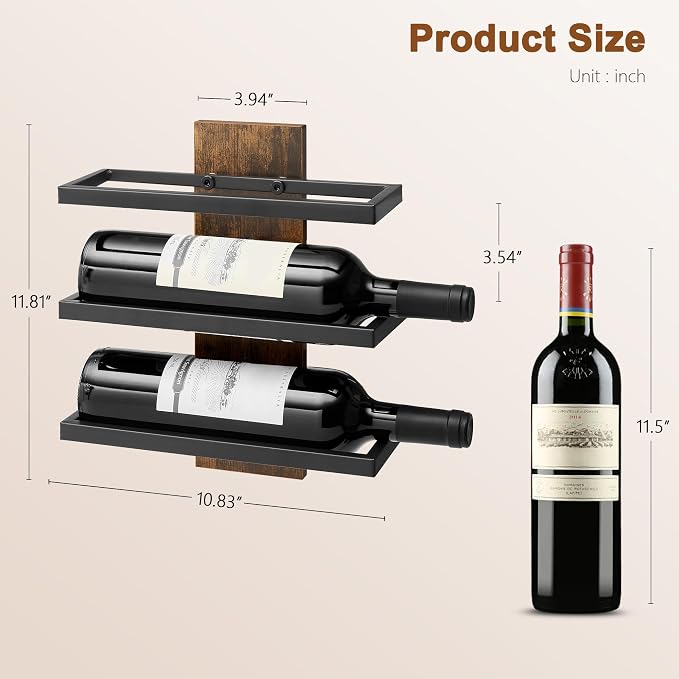 Hoctieon 3-Tier Wall Mount Wine Rack Set, Wall Mounted Wine Bottle Racks - Image 8