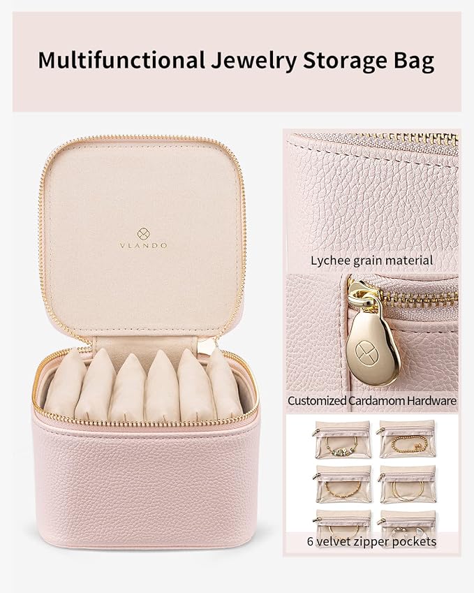 Vlando Jewelry Box with 6 Velvet Jewelry Bags Travel Jewelry Storage Box - Image 4