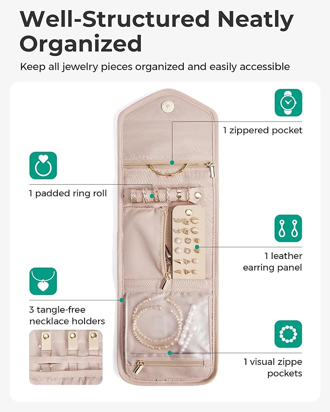 BAGSMART Travel Jewelry Organizer Case E Initial Foldable Jewelry Roll - Image 3
