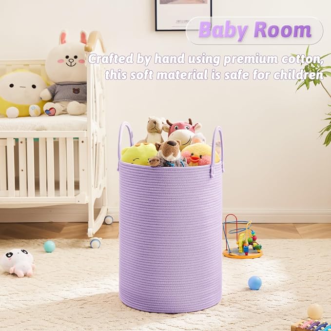 Laundry Basket, Woven Cotton Rope Laundry Hamper, 80L - Image 4