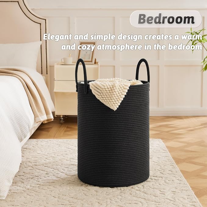 Laundry Basket, Woven Cotton Rope Laundry Hamper, 40L - Image 3