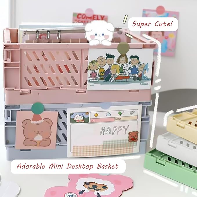 Small Pastel Plastic Storage Bins 2Pcs Foldable Pastel Crates Plastic Basket - Image 6
