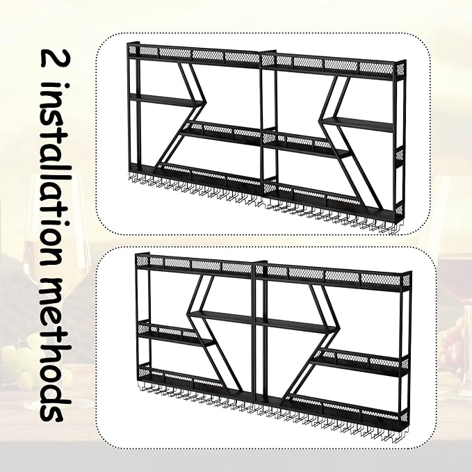 95in Large Wall Mounted Wine Rack 4 Tier Metal Wine Bottle Holder Modern - Image 5