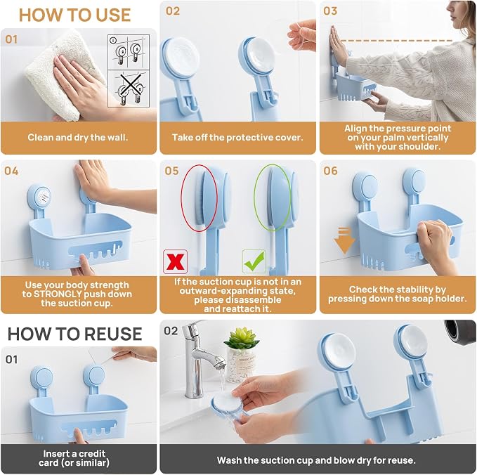 LEVERLOC Shower Caddy Suction Cup 2 Pack, Shower Organizer Removable Bathroom - Image 6