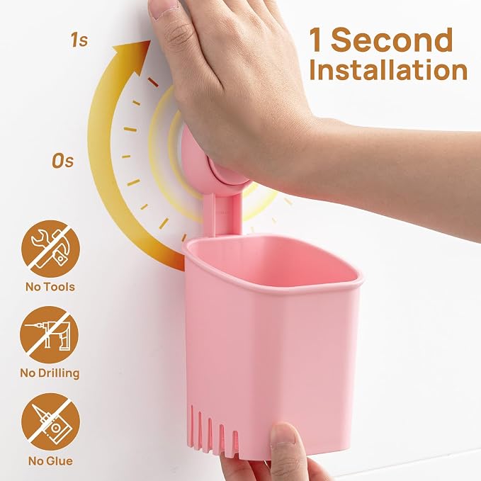 LEVERLOC Powerful Suction Toothbrush Holder 2 Pack, Removable Drill-Free Wall - Image 2
