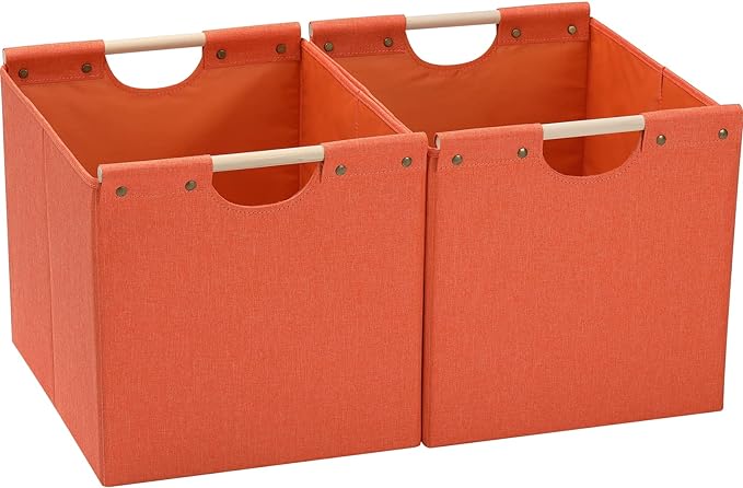 HOONEX Large Collapsible Storage Bins, Linen Fabric, Storage Baskets by HOONEX