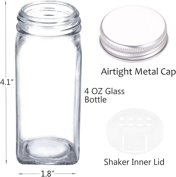 SWOMMOLY 30 Glass Spice Jars 4oz/Square Spice Bottles - Image 5