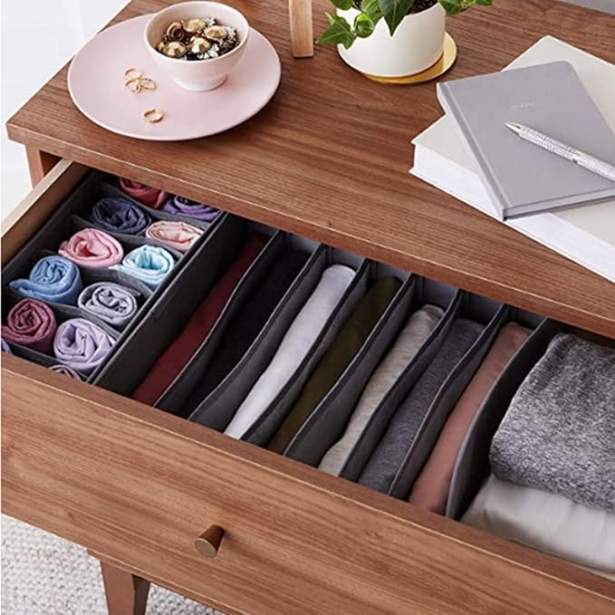 Dresser Drawer Organizer 8 Pack Clothes Underwear Sock Storage Dark Gray Drawer - Image 5