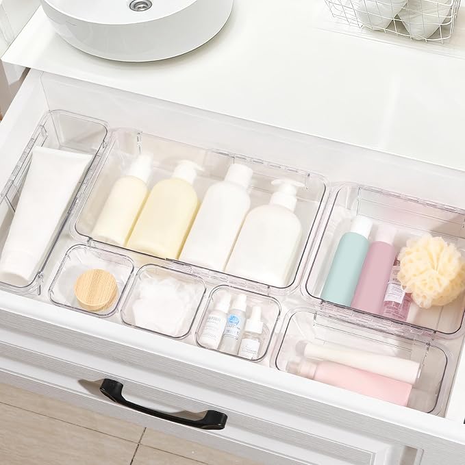 20 Pcs Adjustable Clear Drawer Organizer, Extendable Vanity Storage Bins - Image 5