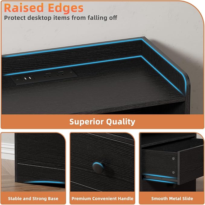 Nightstand with Charging Station and LED Light, Modern Nightstand with USB - Image 7