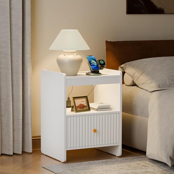 HIFYOBRO 21.6" Tall Fluted Nightstand Set, End Table - Image 2
