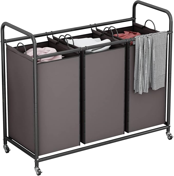 LINZINAR 3-Bag Laundry Sorter, Laundry Hamper Cart by LINZINAR