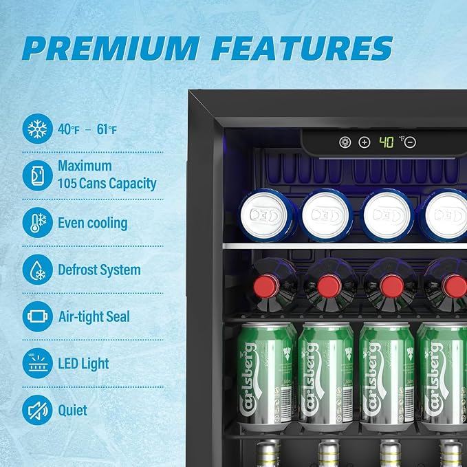 Compact Beverage Refrigerator, 105 Can/2.7 Cubic Feet Fridge - Image 7