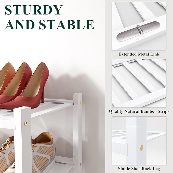 Smiry Bamboo Shoe Rack for Closet, 6 Tier Wooden Stackable Shoe Organizer - Image 3